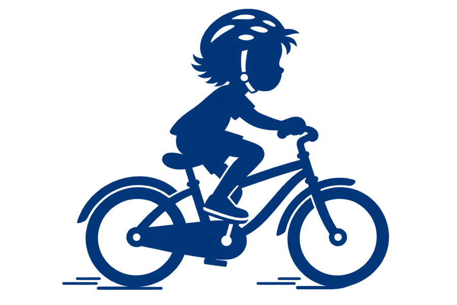 Illustration of a child riding a bicycle down the street